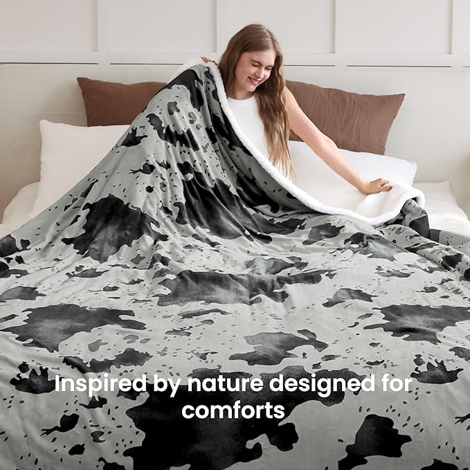 Heated Blanket Queen Blanket - Fast Heating Electric Blanket, Soft Flannel Heated Queen with 4 Time Settings,10 Heating Settings, Warm Gifts for Women & Mom & Grandma(84"x90"Cow Print Grey)