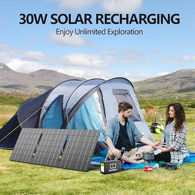 Solar Generator, 127W(Peak 200W) 88.8Wh Portable Power Station with 30W Solar Panel, 110V Lithium Battery Pack with Ac Outlet, Soalr Powered Generator for Home,Camping