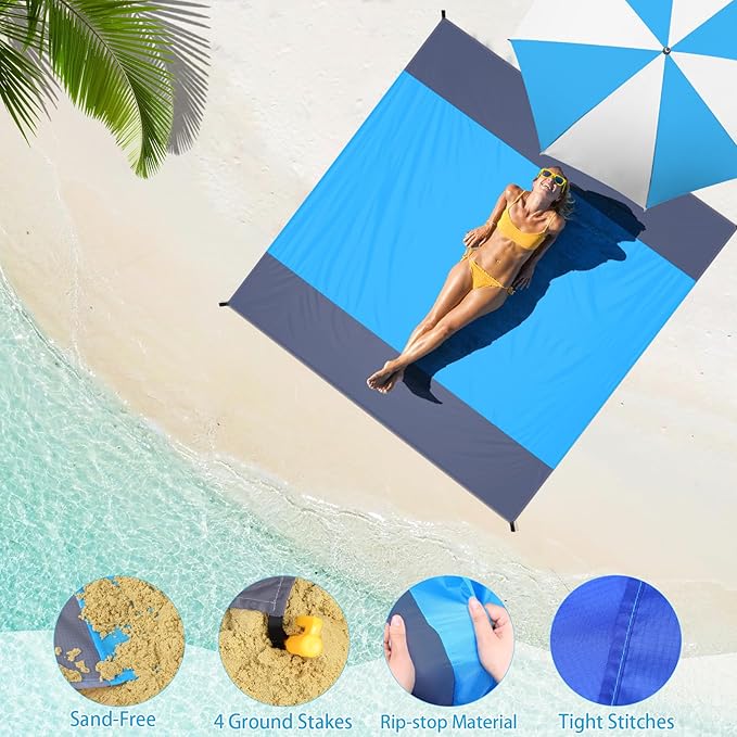 BYDOLL Beach Blanket 78''X81'' Waterproof Sandproof Suits1-4 Adults Oversized Lightweight Large Blanket Picnic Mat for Beach Sand Free Travel Camping Hiking Picnic