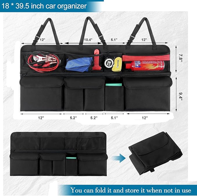 Car Trunk Organizer, Upgraded Version Expand Space Hanging Trunk Organizer with Adjustable Straps, Collapsible Waterproof Suv Trunk Organizers, Sturdy Space Saver Frees for SUV, Truck