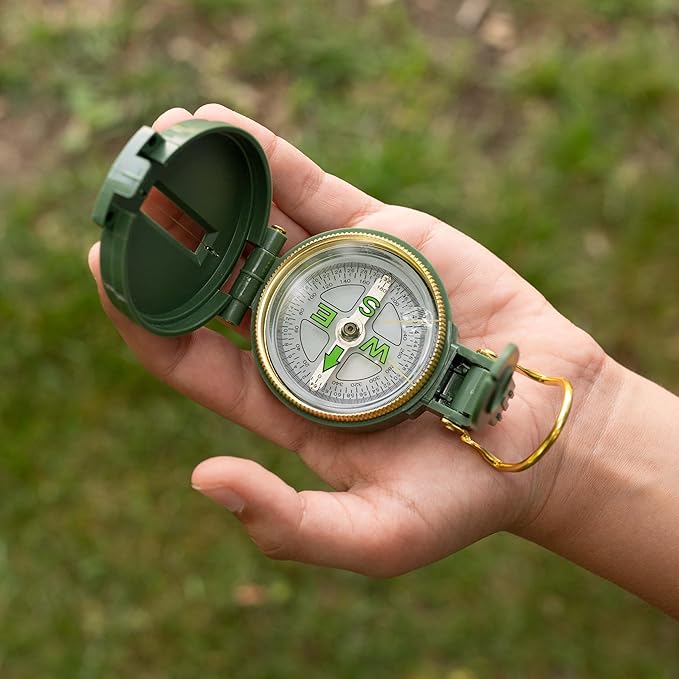 Carson AdventurePak Containing 30mm Kids Field Binoculars, Lensatic Compass, Flashlight and Signal Whistle with a Built-in Thermometer (HU-401), Multicolor