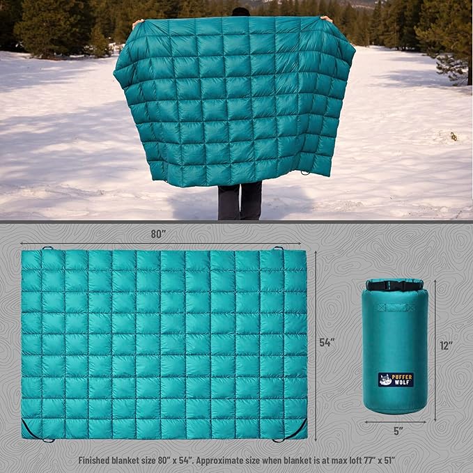 PW700 Extra Large Double Insulated Outdoor Camping Blanket | 2X Puffy, Warm, Packable, Weatherproof, Durable, and Lightweight | Top Quilt for Hiking, Backpacking, Stadium Events, Picnics