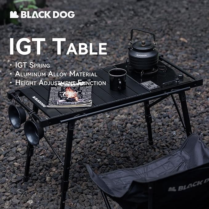 BLACKDOG IGT Camping Table Lightweight Folding Portable Cook System with Adjustable Height, Outdoor Camp Aluminum Table with Detachable 3 Units for Picnic BBQ Backyards Beach