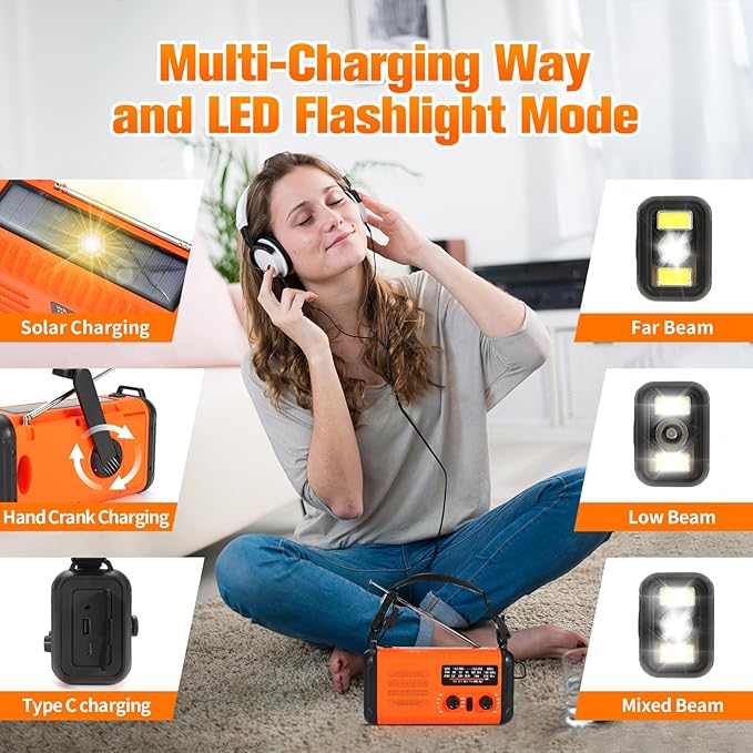 Hand Crank Emergency Radio, NOAA Weather Radio with AM/FM & Solar Radio, 20000mAh Rechargeable Battery Powered, Cell Phone Charging, 3 Modes Flashlight Reading Lamp, SOS Alarm for Emergency