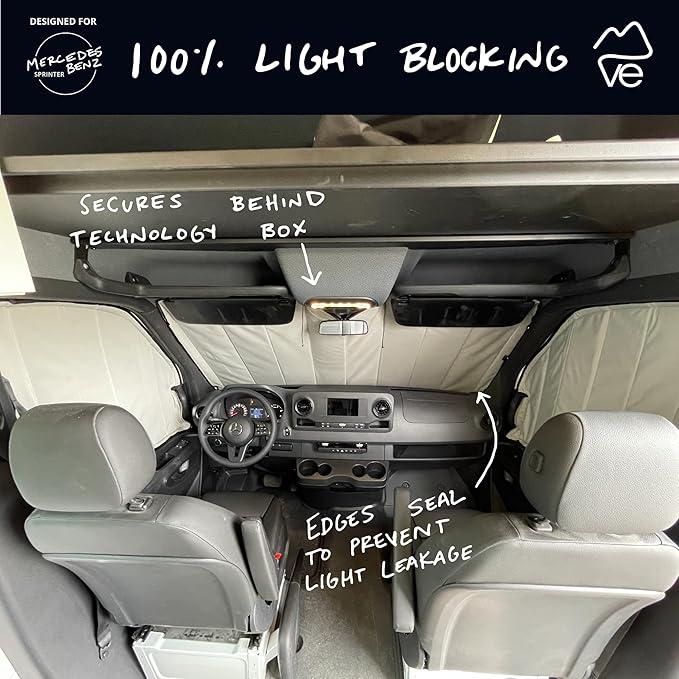 VanEssential Insulated Magnetic Blackout Front Windshield Cover Designed for Mercedes-Benz NCV3/VS30 (Van Years 2007 to Current) - Cool Gray