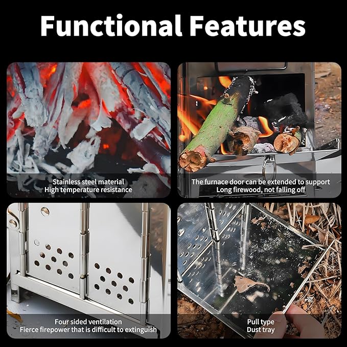 Portable Stainless Steel Outdoor Charcoal Grill, Folding with Cooking Grates and Shelves,Small BBQ Grill for Outdoor Cooking Backyard Camping Picnics Beach,7.9 x 7.9 x 10.7 IN