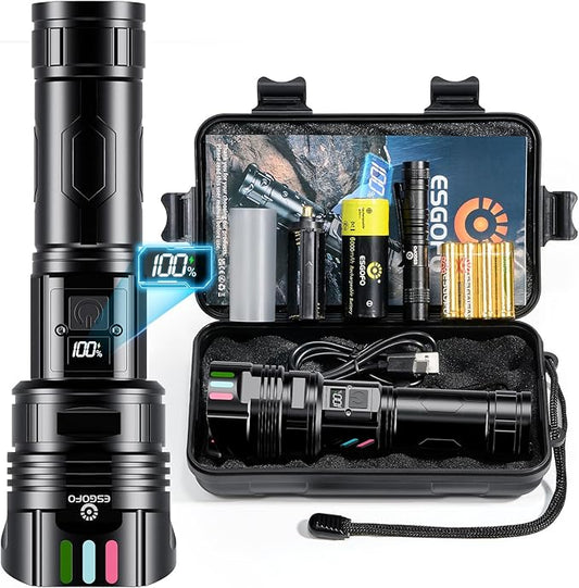 Super Bright Flashlight 100000 High Lumens Rechargeable,Powerful Long Distance 3280ft Strong LED Flash Lights,Long Lasting 10H LCD Digital USB Discharging Function,Focus & Brightness Adjustable