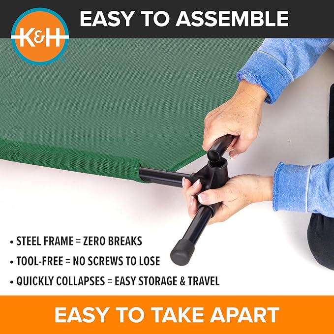 K&H Outdoor Elevated Dog Bed - Cooling Raised Dog Bed for Small & Medium Pets, Breathable Mesh Hammock Design, Indoor/Outdoor Washable Cover, Portable Metal Frame, Green, Medium 32x25in
