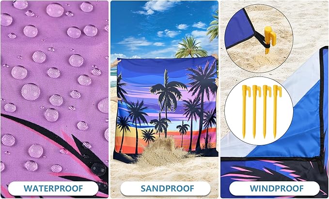 HIHOHO Beach Blanket Waterproof Sandproof Beach Mat 79”x 83” for 1-8 Adults Quick Drying Durable Outdoor Picnic Mat for Beach Festival Travel Camping Hiking (Color Cocotree, 79"×83"(4 Person))