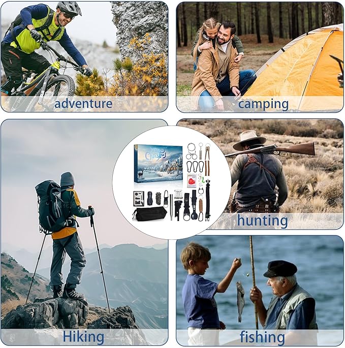 Survival Kit Advent Calendar for Men 2025 – Christmas Countdown Kit with Explorer Tools, Outdoor Survival Gear, Camping Gadgets & Survival, Explorer, and Camping Advent Calendar