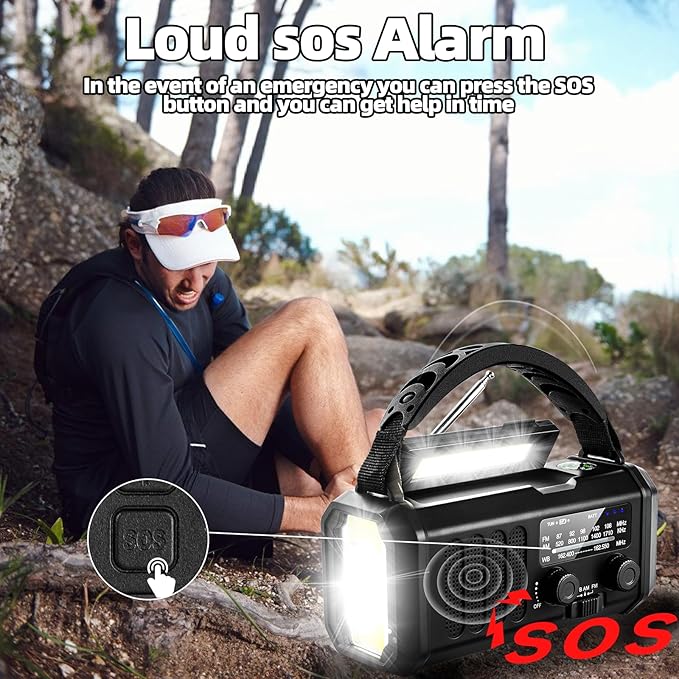 QAUYYW Hand Crank Emergency Radio,37000mWh Solar Powered Portable NOAA AM FM Weather Radio with 3Mode Flashlight and Reading Light,Cell Phone Charger,Home and Emergency Distress Signal (Black)