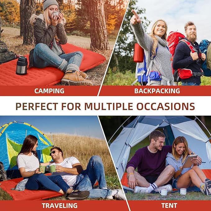 FNARMW Camping Sleeping Pad, Extra Thick 5 Inch Camping Mat with Pillow Built-in Foot Pump Inflatable Sleeping Pads Compact for Camping Backpacking Hiking Traveling Tent（Orange-Black）