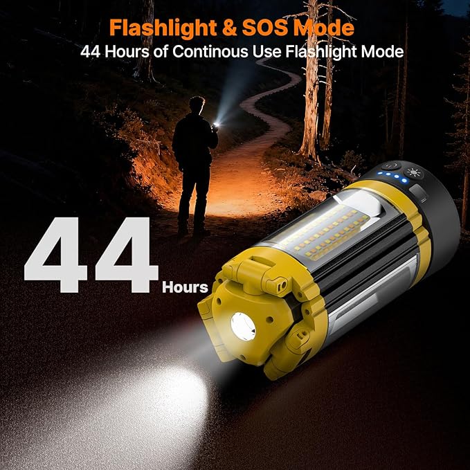 OGERY Camping Lights with Remote, 18000mAh Rechargeable Camping Lantern & LED Work Light, Detachable Tripod Stand up to 6.0 ft, 3 Lamp Heads for Camping Essentials & Emergency, Yellow
