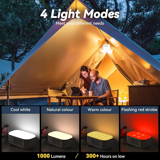 Camping Lantern Rechargeable — Hand-Crank LED Lanterns for Power Outages, Waterproof Tent Light & Power Bank, Stepless Dimming + Color Modes, Portable Camping Light