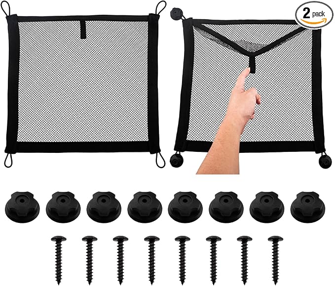 2 Pack Small Cargo Net Pocket Storage Mesh Netting Organizer with 8 PCS Mounting Screws for Car RV SUV Camper Boat 15.7 x 13.8 inches