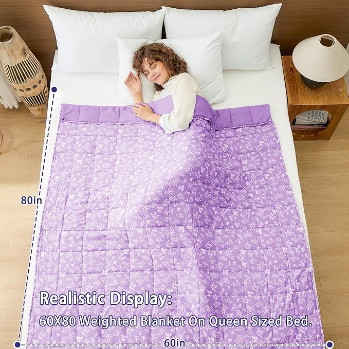 yescool Weighted Blanket for Adults (20 lbs, 60” x 80”, Mauve) Cooling Heavy Blanket for Sleeping Perfect for 190-210 lbs, Queen Size Breathable Blanket with Premium Glass Bead, Machine Washable