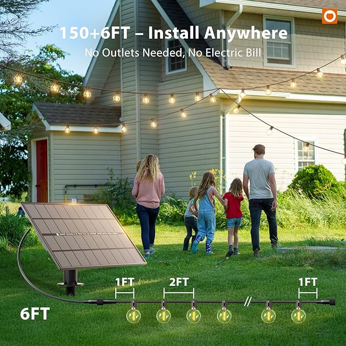 addlon 150FT Solar String Lights Outdoor Waterproof with Remote, Dimmable Commercial Grade Solar Powered String Lights with 80 LED Bulbs, Hanging Light for Camping Backyard Party Decor