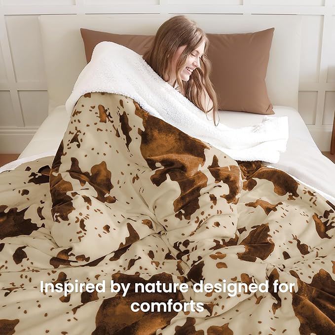 Heated Blanket Full Blanket - Fast Heating Electric Blanket, Soft Flannel Heated Full with 4 Time Settings,10 Heating Settings, Warm Gifts for Women & Mom&Grandma(72"x84"Cow Print Apricot)