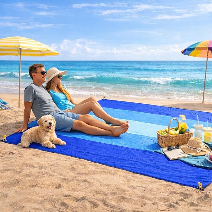 Beach Blanket Sandproof Waterproof 79" x 55", Portable Picnic Mat Mat, Sand Free Quick Drying Camping Blanket, Lightweight Beach Essentials for Picnic & Travel