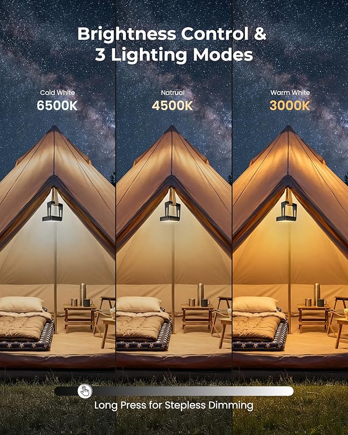 Portable LED Camping Light, 3 Modes,Rechargeable 4000mAh Dimmable Camping Lantern with 360° Rotatable Stand, 2-in-1 Flashlight Emergency Camping Lamp for Home Power Outages, Outdoor Hiking,Hurricane