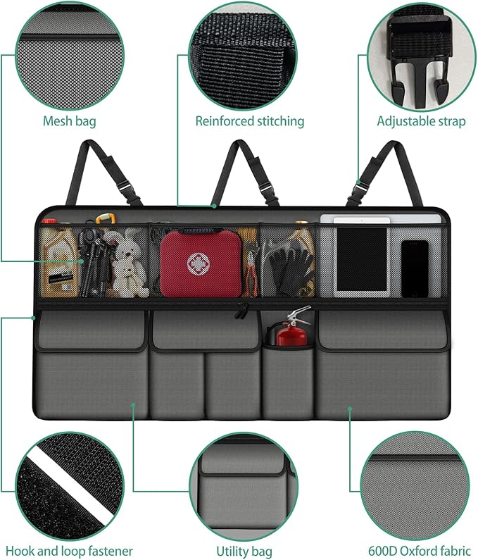 Hanging Car Trunk Organizer Fit For Honda CR-V Foldable Large Capacity 41.3x20 inch Backseat Trunk Organizers Storage, Car Accessories Interior, with Multi Pockets Grey