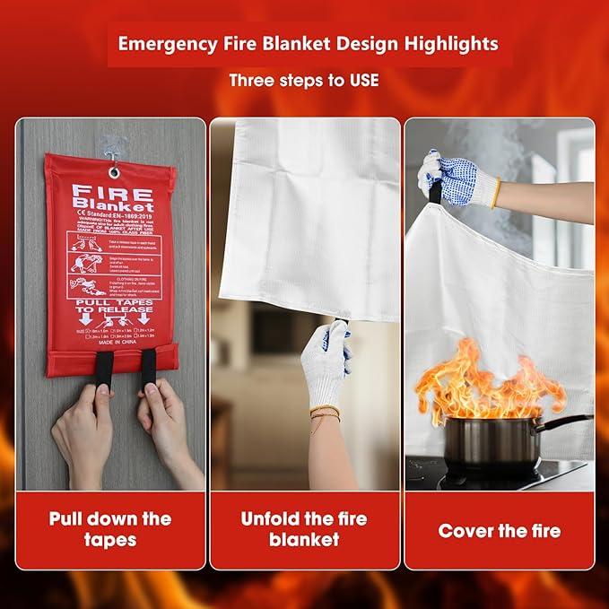 FJNATINH Fire Blankets Emergency for Home - 1 Pack 40' x 40' Fiberglass Blanket for Kitchen and Home (4)