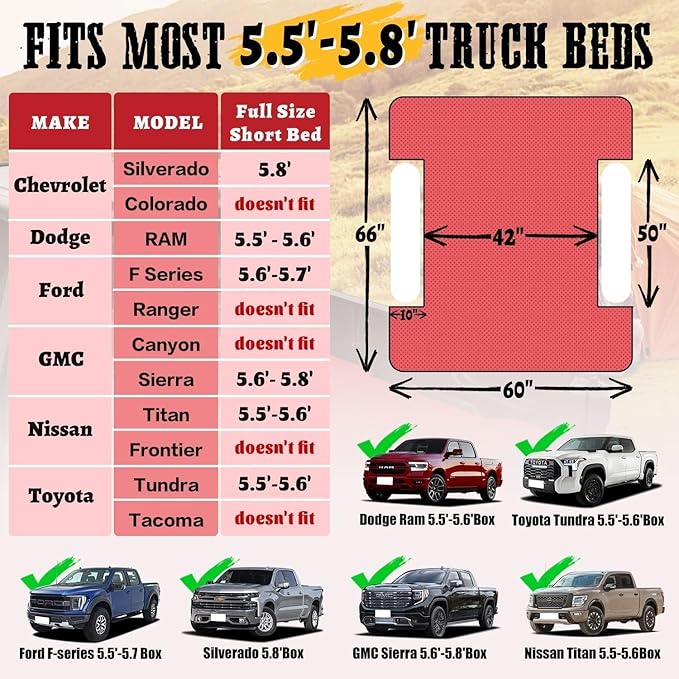 Umbrauto Truck Bed Air Mattress for 5.5-5.8Ft Full Size Short Truck Beds Inflatable Air Mattress for Outdoor with Pump & Carry Bag