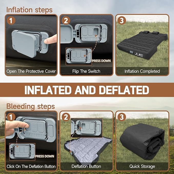 Umbrauto Truck Air Mattress for 5.5-5.8ft Full Size Short Bed, Self-Inflating Suede Surface Truck Camping Airbed for Pickup Tent Outdoor Travel Sleeping
