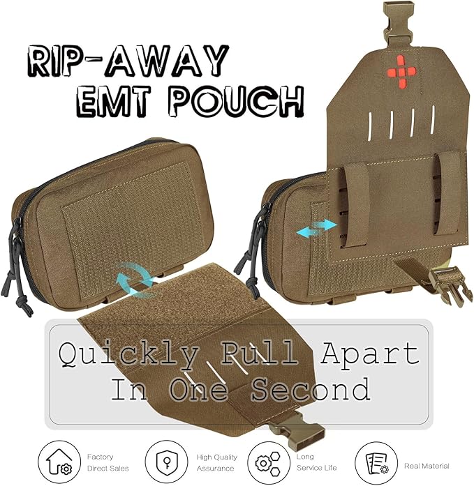 Ifak Pouch-Rapid Deployment Tactical MOLLE Trauma Kit Pouches, Quick Release Tear-Off Medical First Aid Kit Organiser with Red Immediate Identify for Emergency Surviva.