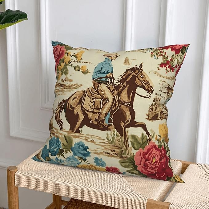 Western Horse Throw Pillow Covers 18 X 18 Inch Set of 4 Decorative Cushion Cover Home Decor for Sofa Chair Couch Bedroom Living Room