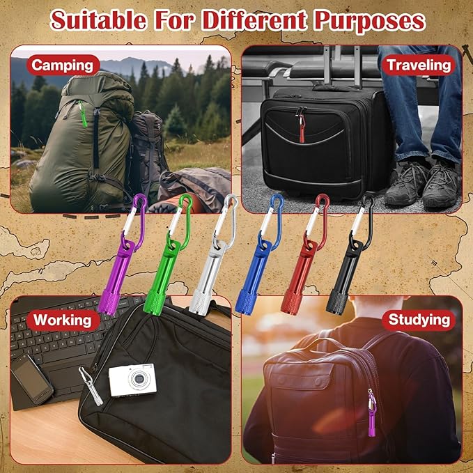 24Pcs Mini Keychain Flashlights Bulk with Metal Carabiner - Ultra-Bright LED Emergency Lights for Camping Cycling, Survival Kits (24)