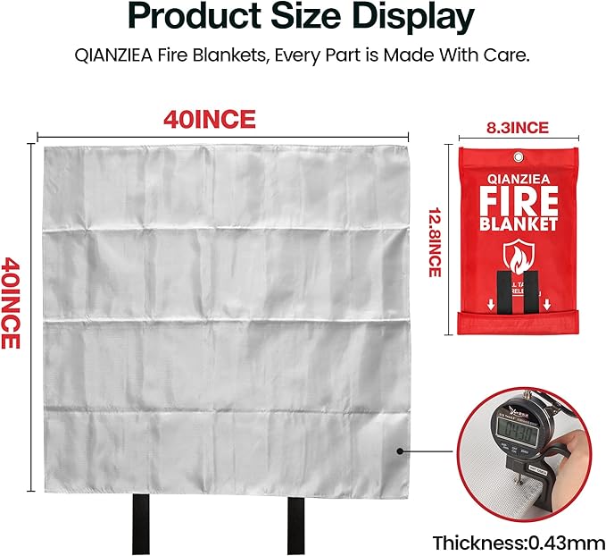 4 Pack Fire Blanket 40” x 40” – Emergency Fire Blanket for Kitchen & Home, Fiberglass Fire Suppression Blanket
