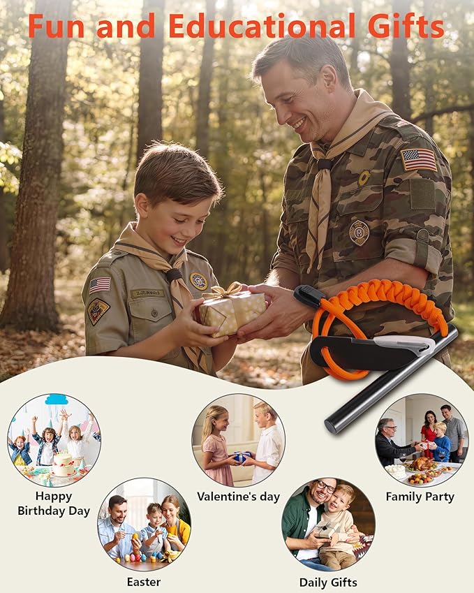 VVAAGG Flint and Steel Fire Starter: 3/8" 4 Inch Ferro Rod Magnesium Rods Survival Tool with Paracord Handle