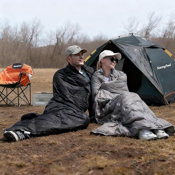 SUNNYFEEL Outdoor Camping Blanket,52"x78", Lightweight Down Waterproof Nylon Blanket Quilt for Traveling Hiking Picnic Stadium Beach Party，Black
