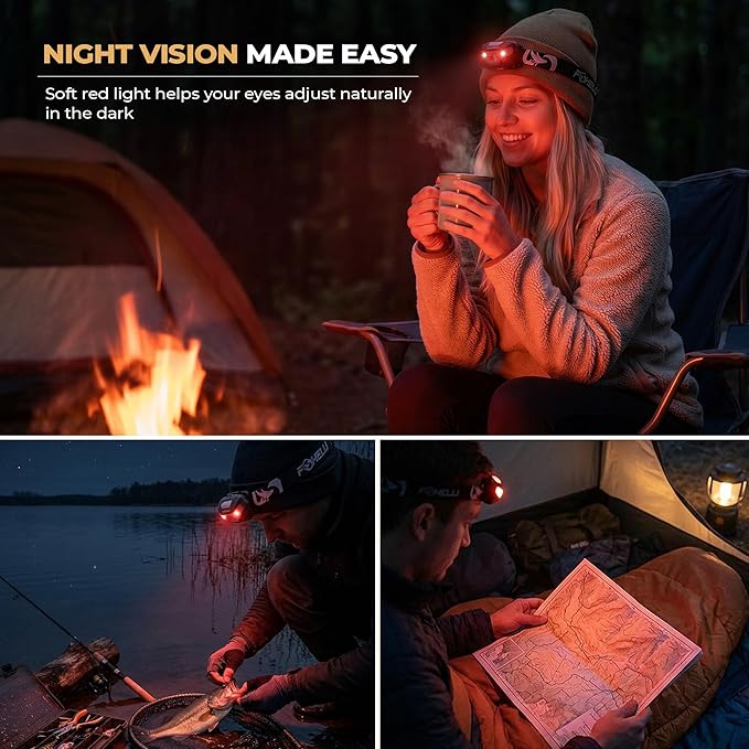 Foxelli USB-C Rechargeable LED Headlamp – Super Bright, Lightweight Head Lamp for Running, Camping, Hiking & Work – Comfortable Fit for Adults & Kids