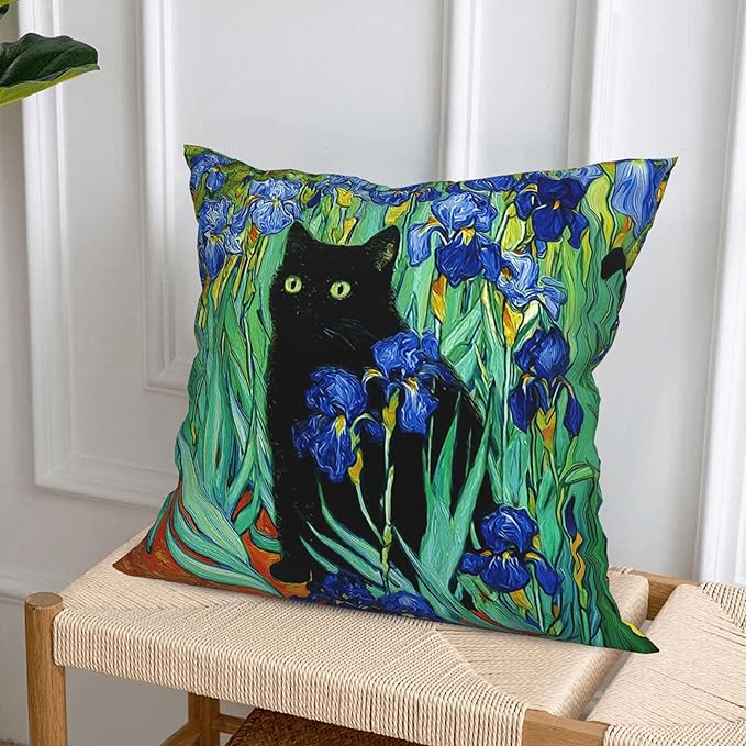 Black Cat Throw Pillow Covers 18 X 18 Inch Set of 4 Decorative Cushion Cover Home Decor for Sofa Chair Couch Bedroom Living Room