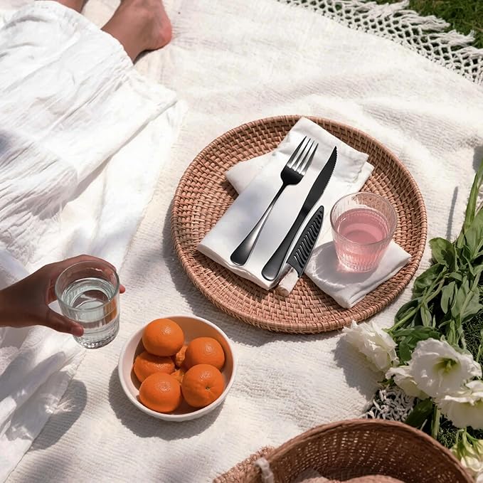Travel Utensils with Case, Portable Travel Silverware Set Stainless Steel Lunch Box Cutlery Set for Work, Camping, Picnic, Hiking, Office (Black)