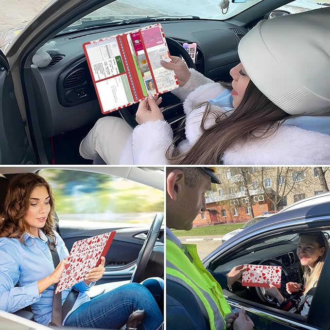 Car Registration and Insurance Holder, with Magnetic Closure for License, Cards and Documents, All Vehicle Needs and Car Accessories (Heart)