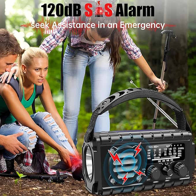 Aivica 20000mah Emergency Radio, SW/NOAA/AM/FM Weather Radio, Solar Powered Hand Crank Chager with Bige Batery Powered,Portable,Cellphone Charge,SOS,Flashlight for Emergency/Home (Black)