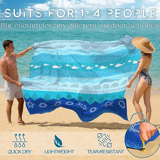BYDOLL Beach Blanket 78''X81'' Waterproof Sandproof Suits1-4 Adults Oversized Lightweight Large Blanket Picnic Mat for Beach Sand Free Travel Camping Hiking Picnic