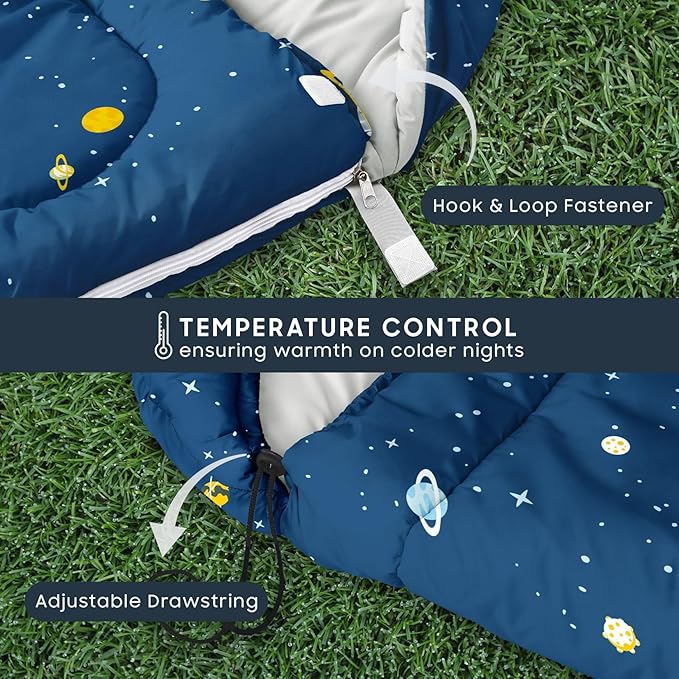 Wake In Cloud - Kids Sleeping Bag for Boys Toddlers, Camping in Warm Cold Weather, Backpacking Lightweight Compact Outdoor Liner for 3 Seasons, Galaxy Space