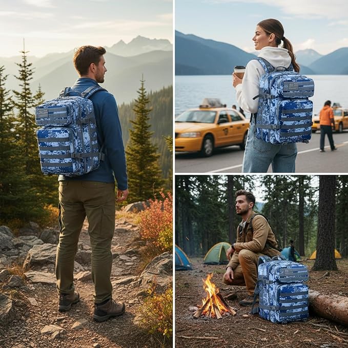 45L Military Tactical Backpack for Men & Women Bug Out Bag Assault pack Molle Daypack Hiking Trekking Rucksack(Navy Digital)