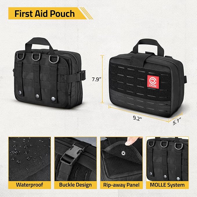 CVLIFE First Aid Kit Survival Emergency Kit IFAK Trauma Kit with MOLLE Pouch, Comprehensive Trauma Care - Ideal for Car, Camping, Hiking, Travel