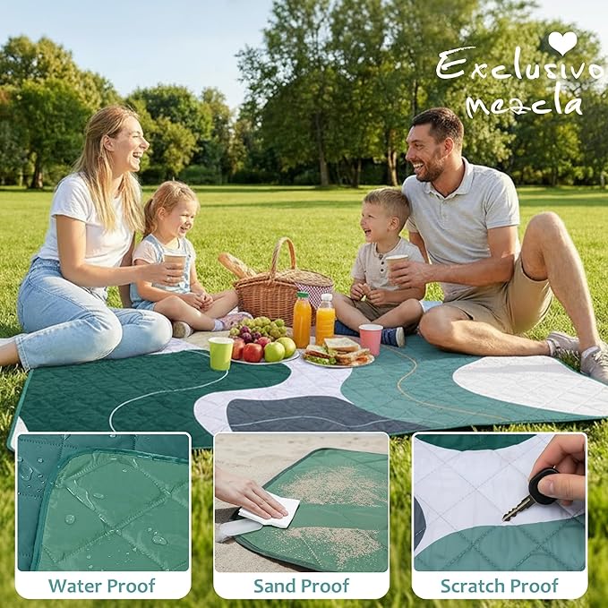 Exclusivo Mezcla Waterproof Picnic Blankets 60x80 Inch, 3 Layer Extra Large, Sandproof and Foldable Outdoor Blanket for Beach Camping, Park and Travel