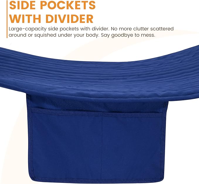 Lazy Daze Hammocks 2 Person Hammock with 12FT Stand for Outside, Quilted Double Hammock with Detachable Pillow, Balance Strap & Carrying Bag Included, 450lbs Capacity, Tool-Free Assembly, Navy Blue