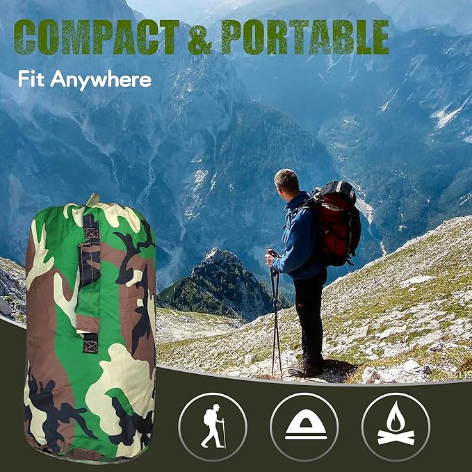 Lenotos Woobie Blanket, Thermal Insulated Military Poncho Liner, Water-Resistant, Portable, Insulation, for Hiking, Survival with Compression Carry Bag (Forest)