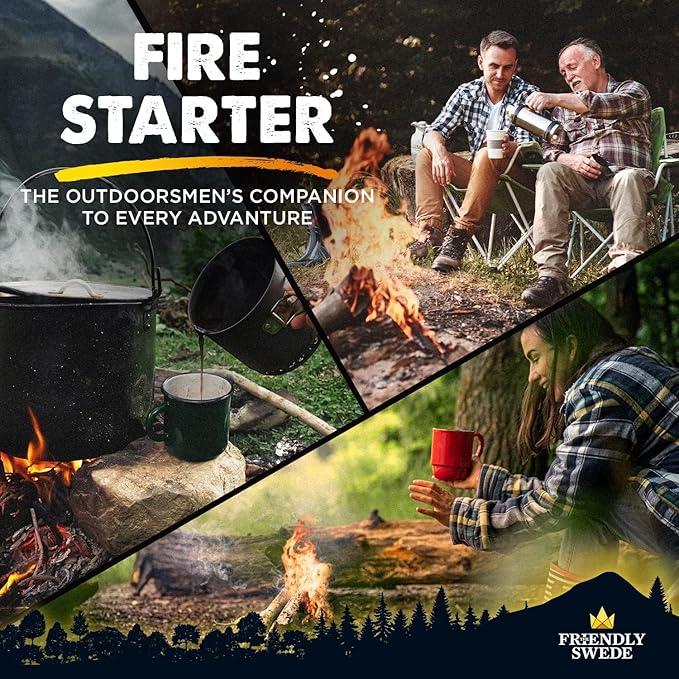 The Friendly Swede Ferro Rod Fire Starter Tool 2-Pack — Flint and Steel Fire Starter Survival Tool with Long Ferro Rod - Weatherproof Firestarter for Camping, Hiking & BBQs - Ergonomic Handle