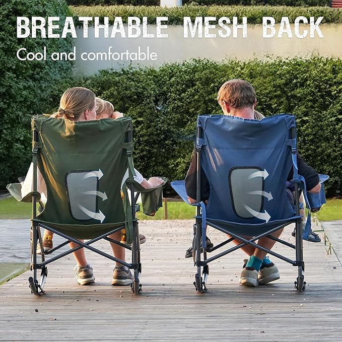 Portal Outdoor Rocking Chair Camping Folding Portable Rocker with Cup Holder Side Pocket Carry Bag, Support 350LBS (Mesh Blue), 2 Pack