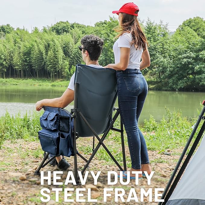 TIMBER RIDGE Oversized Folding Camping Chair High Back Heavy Duty for Adults Support up to 500lbs with Cup Holder, Side Pocket Cooler Bag