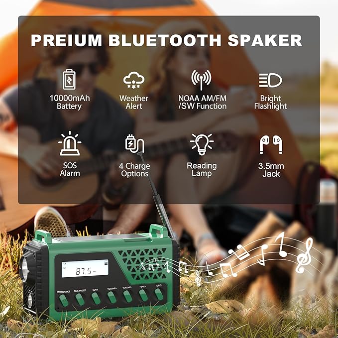 Emergency Crank Weather Radio, 10000mAh Solar Hand Crank Portable NOAA AM FM Battery Power Radio,Weather Alert with Flashlight,SOS Alarm & Reading Lamp,Survival Gifts for Home Outdoor